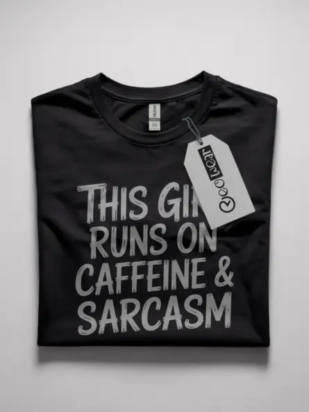 Black Shirt This Girl Runs on Caffeine & Sarcasm caffeine and sarcasm t-shirt for women front view