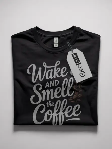 Black Shirt Wake Up and Smell the Coffee wake up and smell the coffee t-shirt front view