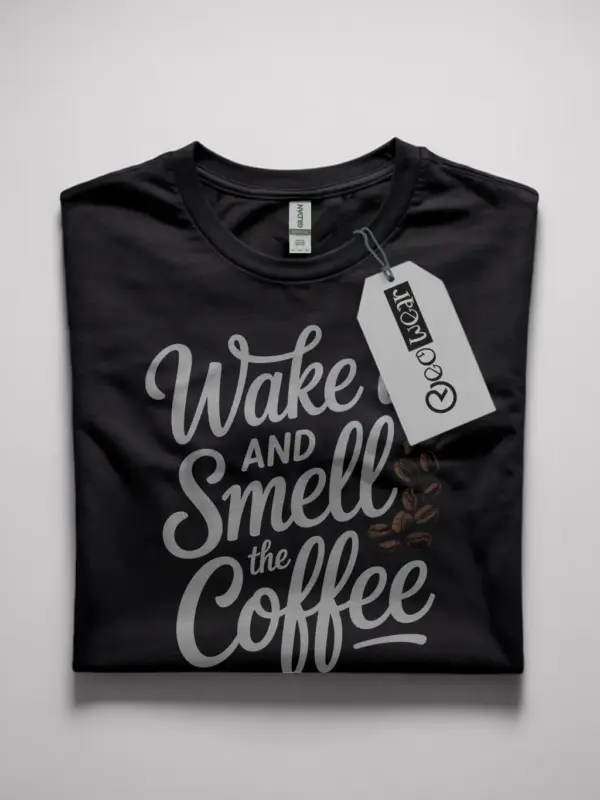 black front view psd wake up and smell the coffee t-shirt Black Shirt Wake Up and Smell the Coffee wake up and smell the coffee t-shirt front view