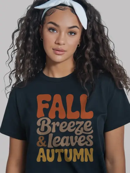 Retro Fall Tee– Vintage Autumn Leaves & Breeze Typography Tee - Image 3