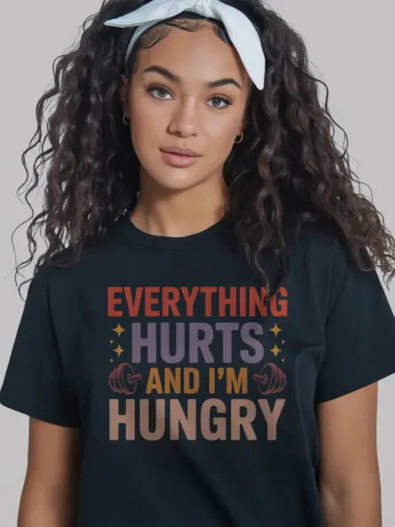 Retro Gym Motivation T-Shirt – Everything Hurts and I’m Hungry - Image 2