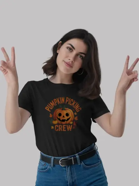 Black front view – Pumpkin Picking Crew Shirt – pumpkin picking crew t-shirt