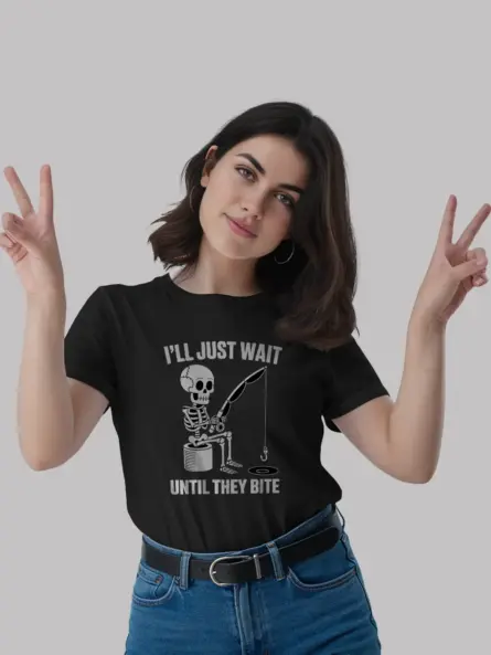 Hilarious Funny Fishing tShirt – Skeleton Meme Patience Tee - Image 3