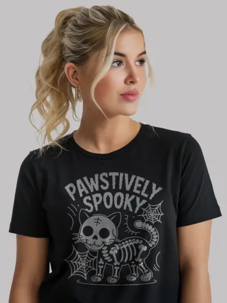 Skeleton Cat Halloween T-Shirt – Cute Pawstively Spky Tee