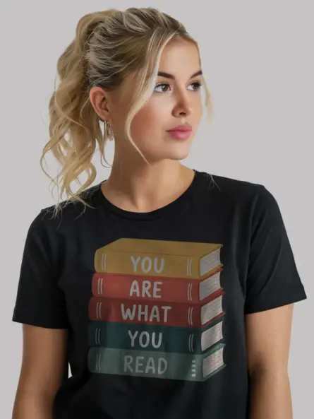 Book Stack T-Shirt – Pastel “You Are What You Read” Graphic Tee - Image 3