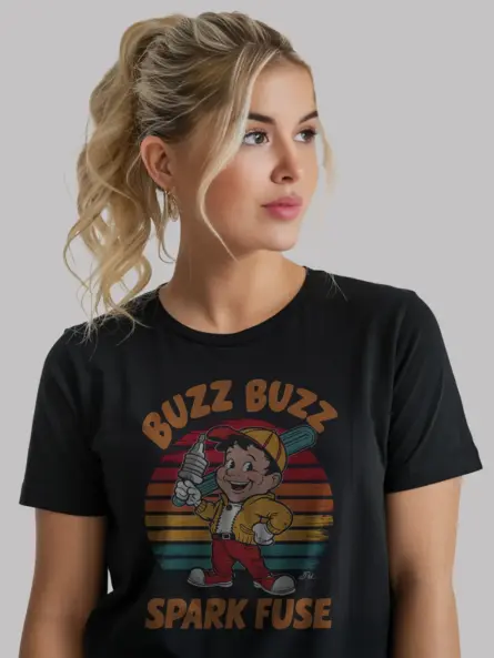 Black Buzz Buzz Spark Fuse Shirt – nostalgic electrician shirt for automotive technicians