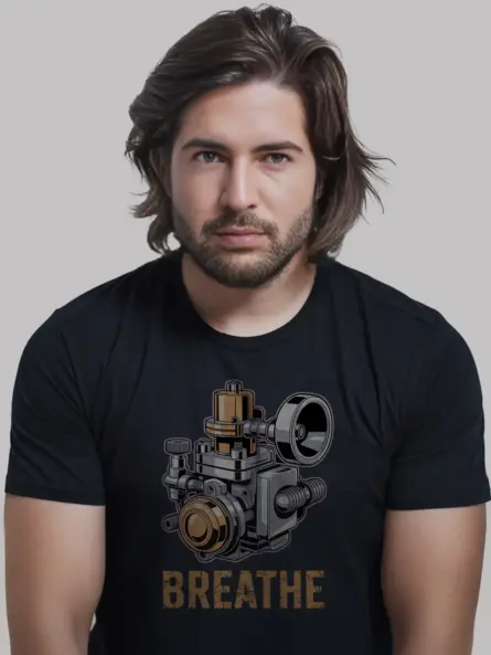 Bold Carburetor T-Shirt for Gearheads – BREATHE Mechanical Design - Image 3