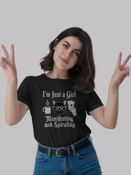 Cat Tarot Shirt for Witchy Girls – Manifesting Gothic Vibes Tee - Image 3
