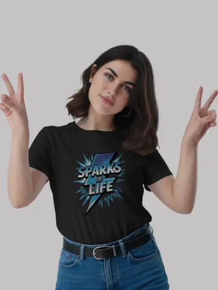Electrician Motivational T-Shirt – Sparks of Life Blue Lightning Design - Image 3