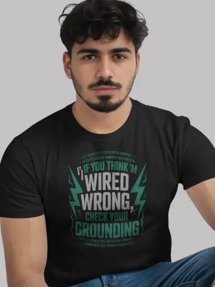Electrician Pun T-Shirt – Wired Wrong Grounding Joke Gift for Coders - Image 2