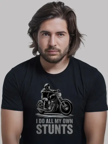 Epic I Do All My Own Stunts Shirt – Funny Motorcycle Wheelie Tee - Image 3