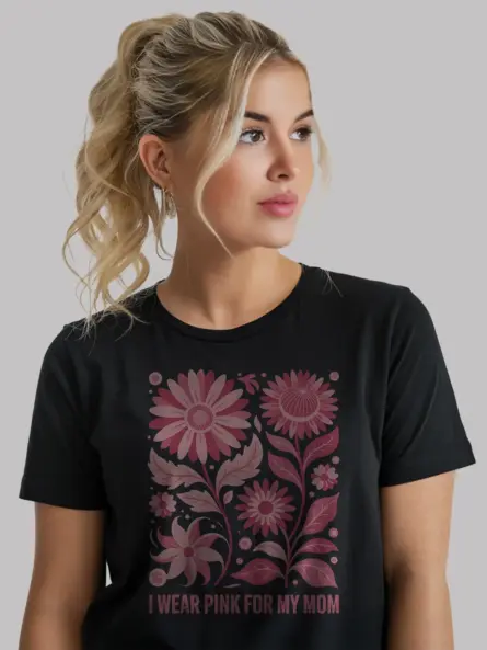 Heartfelt “I Wear Pink for My Mom” T-Shirt – Retro Floral Support Tee - Image 2