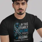 black in this family no one fights alone diabetes shirt front view with ribbon