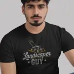 Black Front lawn mower dad shirt landscaper guy front view