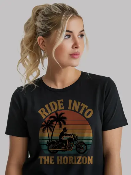 Motorcycle Sunset T-Shirt Ride Into The Horizon - Image 2