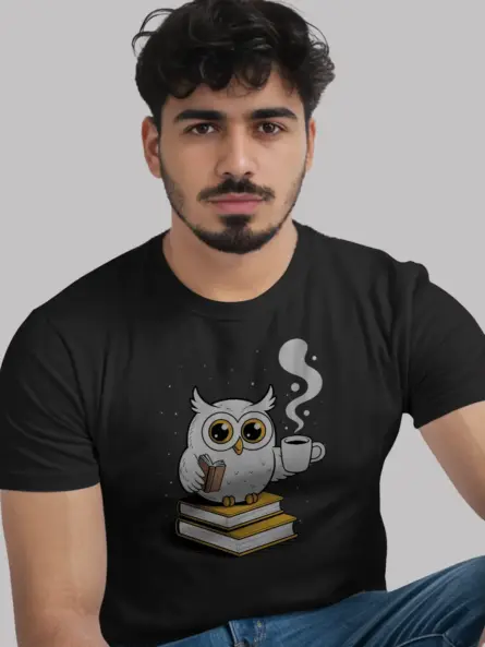 Owl Reading Shirt – Enchanting Graphic Tee for Night Book Lovers - Image 3