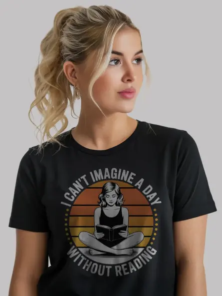 Retro Reading T-Shirt – 70s Style Sunset Graphic Tee for Book Lovers - Image 3