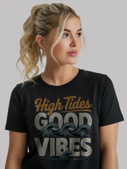 Retro Surf Beach T-Shirt High Tides Good Vibes - Image 3