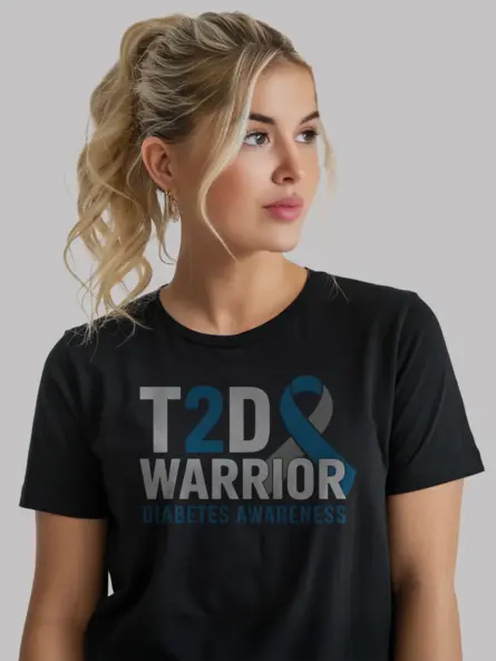 Bold T2D Warrior Diabetes Shirt – Blue Gray Awareness Ribbon Tee - Image 3