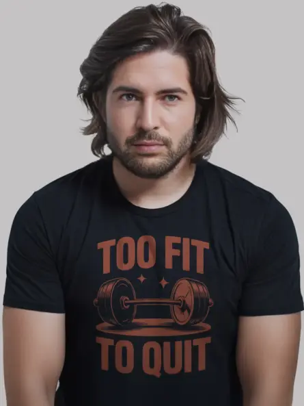 Too Fit To Quit T-Shirt | Retro Barbell Gym Motivation Tee - Image 2