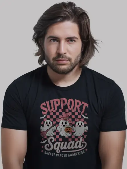 Support Squad Breast Cancer Shirt – Cute Halloween Awareness Tee - Image 3