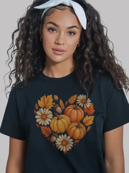 Thankful Heart Shirt – Cozy Autumn Graphic Tee with Pumpkin & Leaf Art - Image 12