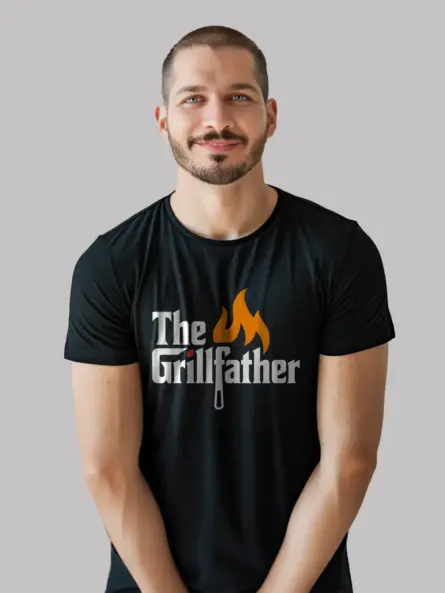 black grillfather t shirt for dad front view flame logo