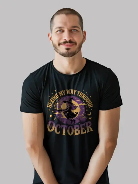 black front view hexing my way through t-shirt witchcore halloween