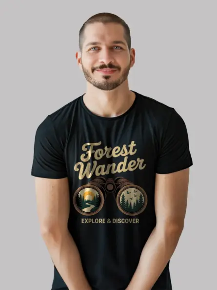 Forest Adventure T-Shirt – Explore & Discover Retro Binoculars Design - Image 3