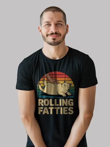 Rolling Fatties Vintage Cat Shirt – Funny Retro Tee for Pet Lovers - Image 3