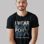 Black Shirt Front – I Wear Blue for Someone I Love – blue ribbon diabetes shirt