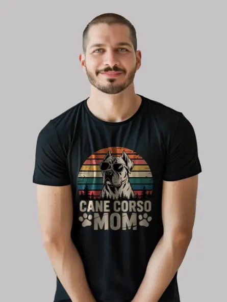 Bold Cane Corso Mom Shirt – Retro Sunset Dog Lover Tee - Image 3