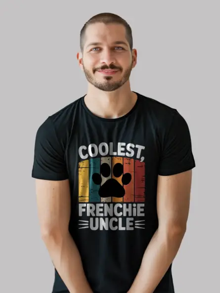 Coolest Frenchie Uncle T-Shirt – Retro Dog Gift for Him - Image 3