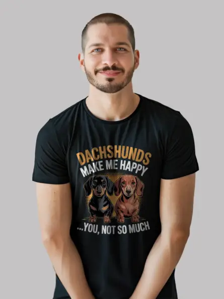 Dachshunds Make Me Happy Shirt – Funny Wiener Dog Graphic Tee - Image 3