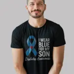 Black Shirt Front – I Wear Blue for My Son – diabetes awareness shirt for son