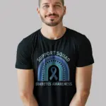 black support squad diabetes support t shirt front with rainbow ribbon