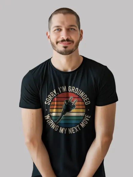 Grounded Electrician T-Shirt – Vintage Hard Hat Design - Image 2