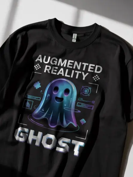 Lifestyle shot black shirt Augmented Reality Ghost T-Shirt gamers
