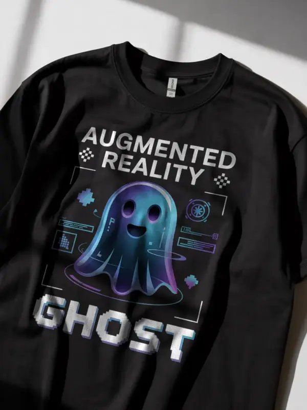 Lifestyle shot black shirt Augmented Reality Ghost T-Shirt gamers