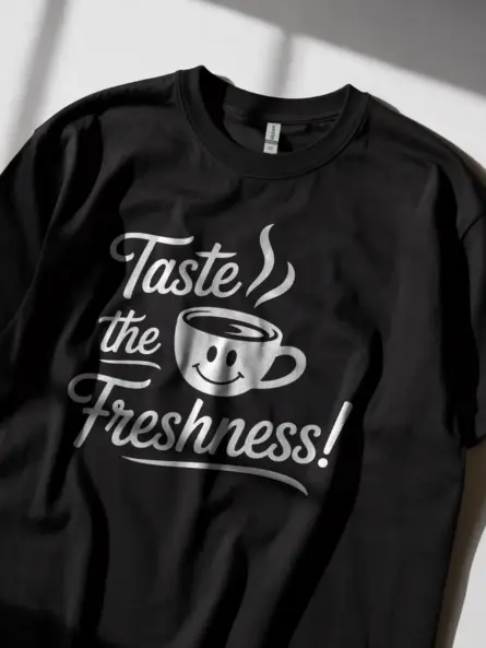 Black lifestyle shot – Taste the Freshness – coffee lover t-shirt