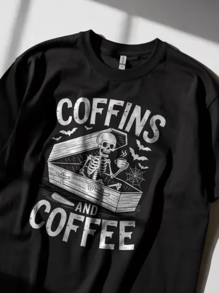 Black Coffins and Coffee Lifestyle – dark humor goth skeleton coffee t-shirt for Halloween