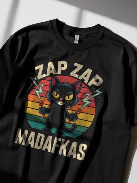 Electrician Cat T-Shirt – Funny Lightning Graphic Tee - Image 3