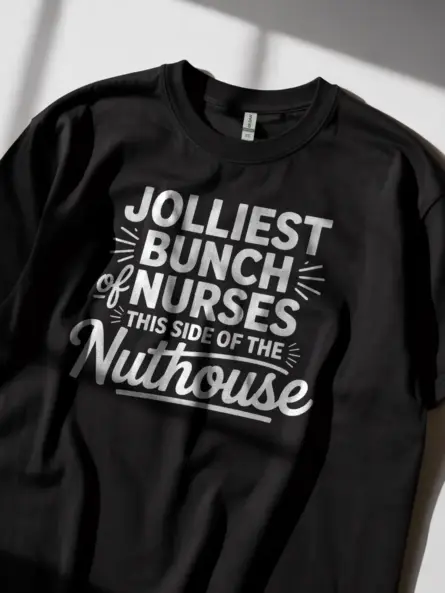 black jolliest bunch of nurses shirt lifestyle image with nurse team