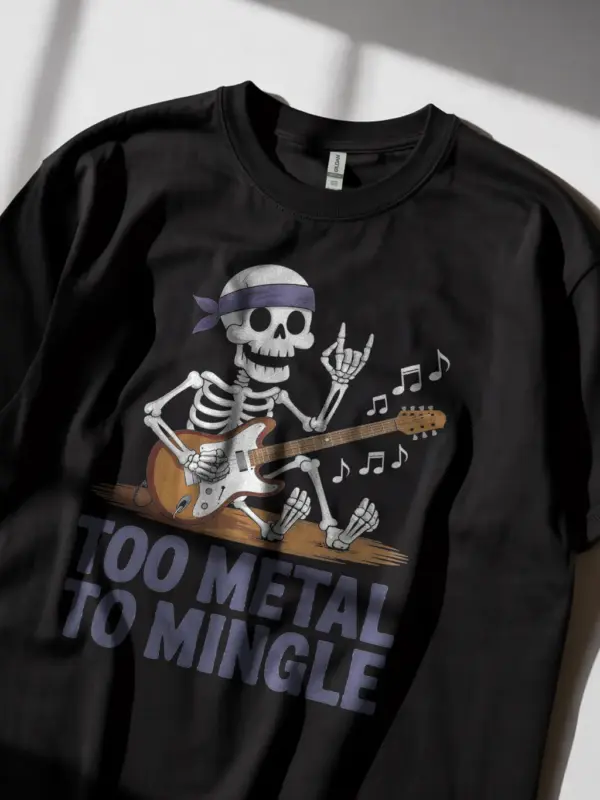 Lifestyle image Black funny skeleton musician tee at concert