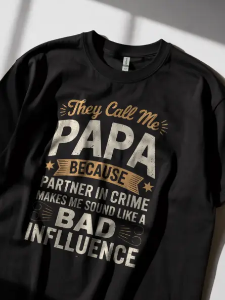 Black lifestyle shot – They Call Me Papa – funny papa t-shirt for dads