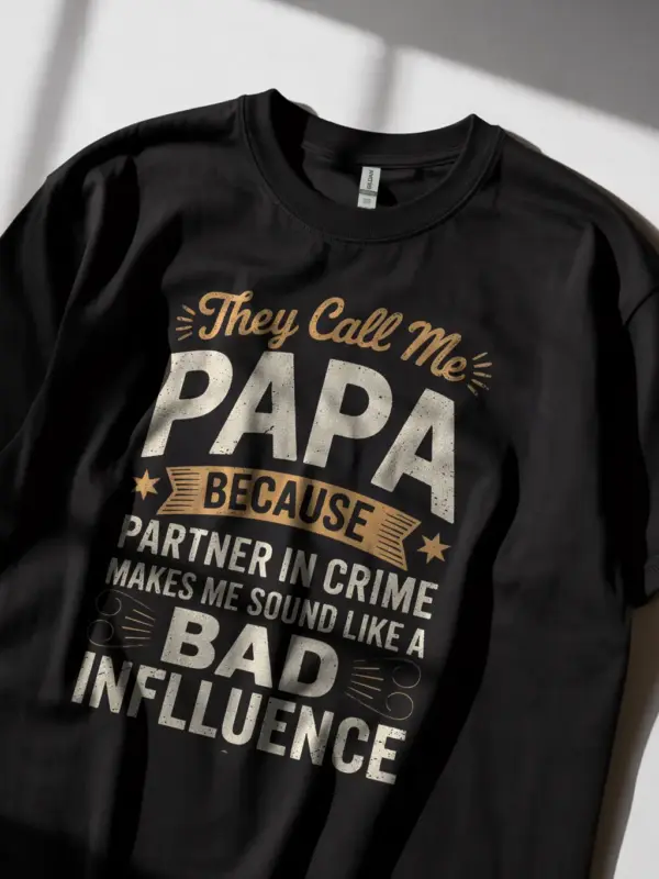 Black lifestyle shot – They Call Me Papa – funny papa t-shirt for dads