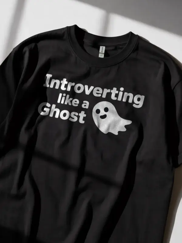 black lifestyle shot introverting like a ghost t-shirt mental health apparel