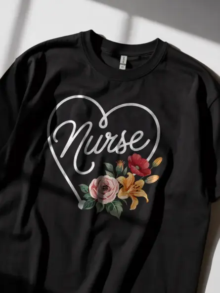 black-nurse-life-t-shirt-with-watercolor-flowers