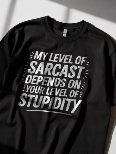 Lifestyle shot black shirt my level of sarcasm sarcastic t-shirt for coworkers