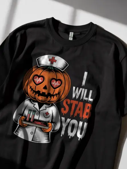 I Will Stab You Nurse Shirt – Funny Halloween Tee for Phlebotomists & Medical Staff - Image 2